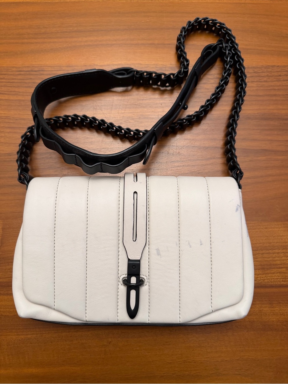rag & bone White Leather Crossbody with Black Chain Strap
